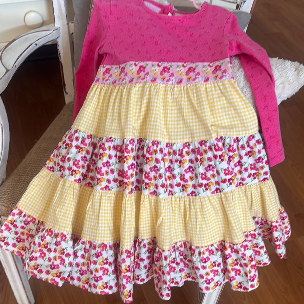 Vibrant Pink and Yellow Floral Kids Dress EUC Size 5 Twirly Style Dress